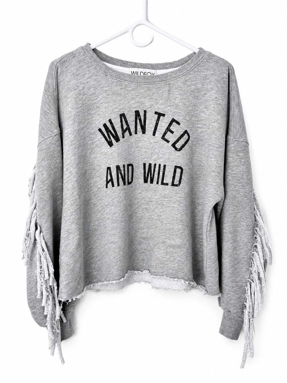 Wildfox Couture Wanted and Wild Ophelia fringe gray western sweatshirt size M